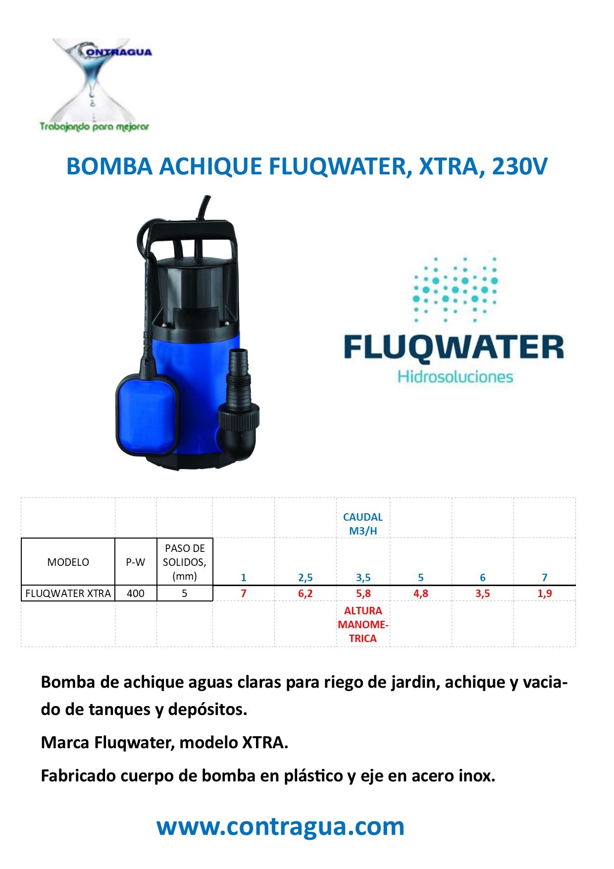 BOMBA ACHIQUE INOX FLUQWATER XTRA+ 230V. 