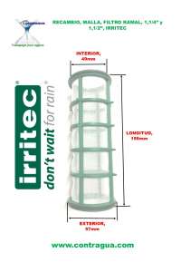 REPLACEMENT MESH, BRANCH FILTER, 1,1/4" - 1,1/2", 30 MESH, GREEN COLOR, POLY, IRRITEC.