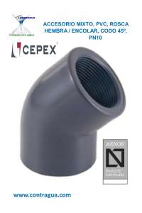 COUDE PVC, MIXTE, D-20mm / 1/2", 45º, PRESSION, PN10, 01762, CEPEX