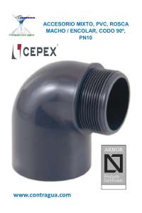 COUDE PVC, MIXTE, D-50mm / 1.1/2", FILETAGE MALE, 90º, PRESSION, PN10, 02239, CEPEX