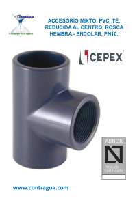 EQUAL TEE, PVC, MIXED, D-32mm, GLUE, 1", FEMALE THREAD, PN10, 01798, CEPEX.