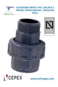 ENLACE 3 PIEZAS, ENCOLAR, D-75mm, ROSCA MACHO, 2,1/2”, PVC, PIXTO, PN10, 02359, CEPEX.