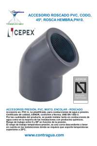 CODO PVC, 1/2”, 45º, ROSCA HEMBRA, PRESIÓN, PN10, 01768, CEPEX