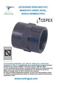 MANGUITO UNION, 1/2", PVC PRESION, ROSCA HEMBRA, PN10, 01899, CEPEX