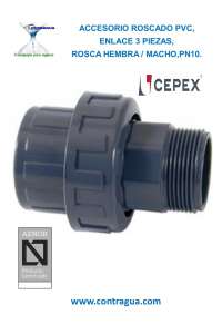 ENLACE, 3 PIEZAS, 1/2", PVC PRESION, PN10, ROSCA, HEMBRA / MACHO, 02362, CEPEX