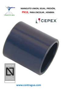 MANGUITO UNION, D-20mm, PVC PRESION, PN16, HEMBRA, ENCOLAR, 01872, CEPEX