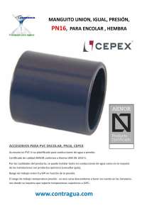 MANGUITO UNION, D-25mm, PVC PRESION, PN16, HEMBRA, ENCOLAR, 01873, CEPEX