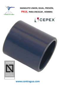 MANGUITO UNIÓN, D-40mm, PVC PRESION, PN16, HEMBRA, ENCOLAR, 01875, CEPEX