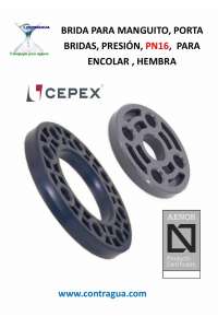 BRIDA, PVC PRESIÓN, D-50mm, PN10 – PN16, PARA MANGUITO, PORTA BRIDAS, PVC, CEPEX, 02032.