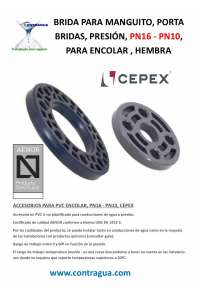 BRIDA, PVC PRESIÓN, D-110mm, PN10 – PN16, PARA MANGUITO, PORTA BRIDAS, PVC, CEPEX, 02036.