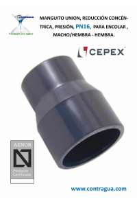 REDUCCIÓN CONCÉNTRICA, D-63 / 50 – 40mm, MACHO / HEMBRA – HEMBRA, PVC PRESIÓN, PN16, ENCOLAR, CEPEX, 01984