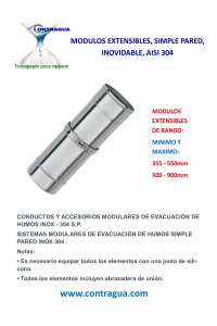 EXTENSIBLE PIPE, DE-150 mm, RANGE: 500 / 900 mm, SINGLE WALL, STAINLESS AISI 304