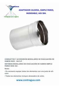 ADAPTADOR A CALDERA, D-150mm, INOXIDABLE, AISI 304, SIMPLE PARED