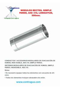 TUBE, DE-80 mm, SINGLE WALL, STAINLESS STEEL, AISI 316, L-500mm