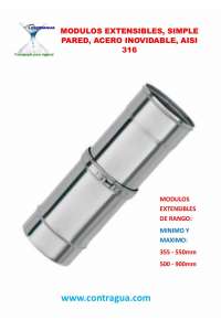 TUBE EXTENSIBLE, D-250mm, GAMME, 355 / 550mm, ACIER INOXYDABLE, AISI 316, SIMPLE PAROI