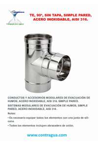 TE, 90º, D-100mm, S/T, INOXIDABLE AISI 316, SIMPLE PARED