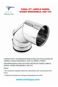 CODO, 87º, D-100mm, INOXIDABLE, AISI 316, SIMPLE PARED