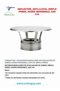 DEFLECTOR ANTI LLUVIA, D-250mm, ACERO INOXIDABLE, AISI 316, SIMPLE PARED