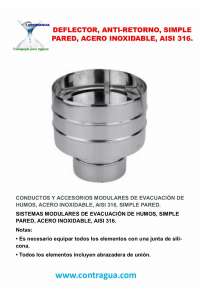 NON-RETURN DEFLECTOR, D-150mm, STAINLESS STEEL, AISI 316, SINGLE WALL
