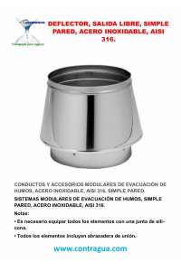 DEFLECTOR, FREE EXIT D-80mm, STAINLESS STEEL, AISI 316, SINGLE WALL