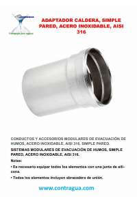 BOILER ADAPTER, D-80mm, STAINLESS STEEL, AISI 316, SINGLE WALL