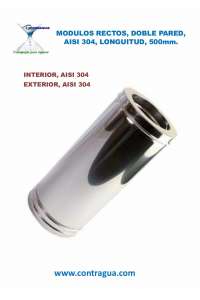 TUBO, DOBLE PARED, D-200mm, L-500mm, ACERO INOXIDABLE, AISI 304-IN / 304-EX