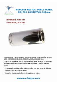 TUBO, DOBLE PARED, D-200mm, L-500mm, ACERO INOXIDABLE, AISI 304-IN / 304-EX