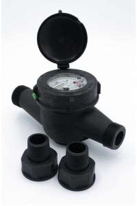 IRRIGATION METER, DN30, MULTIPLE JET, POLYMER, (NYLON) 1.1/2", L-348mm, WITH FITTINGS, 1.1/4"