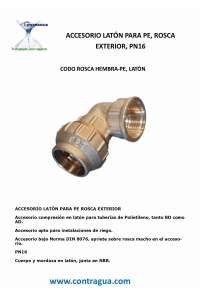 COUDE, 90º, D-40mm, 1.1/4", FILETAGE FEMELLE, PE, LAITON, PN16.