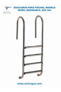 LADDER, 4 STEPS, WALL MODEL, STAINLESS STEEL, AISI 304, FOR POOL, AQUARAMA, 6791
