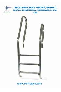 LADDER, 3 STEPS, MIXED MODEL, ASYMMETRIC, STAINLESS STEEL, AISI 304, FOR POOL, AQUARAMA, 9827