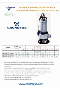 BOMBA DE ACHIQUE, UNILIFT AP-50B.50.11.A1, GUNDFOS, MONOFÁSICA, 230V, CON INTERRUPTOR DE NIVEL.