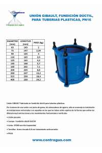 UNION, GIBAULT, D-63mm, FOUNDRY DUCTILE, PN16, L-143mm, 2 Kg, FOR PLASTIC PIPES.