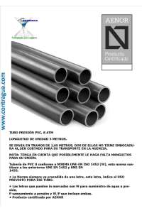 TUBE, DE-63mm, PRESSION PVC, 8 ATM, FORMAT DE VENTE, TIGE DE 1,65 MÈTRE