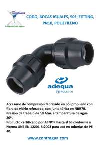 CODO IGUAL, D-20mm, 90º, FITTING, PN10, POLIETILENO, ADEQUA.