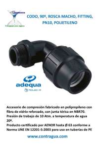 CODO, D-20mm / 1/2", ROSCA MACHO, 90º, FITTING, PN10, POLIETILENO, ADEQUA.