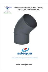 SANITARY PVC ELBOW, D-90mm, 45º, FEMALE - MALE, GLUING SYSTEM, ADEQUA.