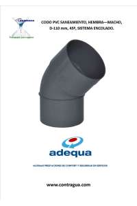 SANITARY PVC ELBOW, D-110mm, 45º, FEMALE - MALE, GLUING SYSTEM, ADEQUA.