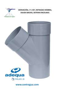 BYPASS (Y), D-90mm, 45º, PVC GRIS SANITAIRE, CONNEXIONS, FEMELLE / MÂLE, À COLLER, ADEQUA