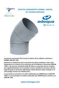 CODO PVC SANITARIO, D-160mm, 45º, HEMBRA - MACHO, SISTEMA DE ENCOLADO, ADEQUA.