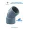 ELBOW, SANITARY PVC, D-50mm, 45º, FEMALE - FEMALE, GLUING SYSTEM, ADEQUA.