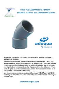 CODO PVC SANITARIO, D-50mm, 45º, HEMBRA - HEMBRA, SISTEMA DE ENCOLADO, ADEQUA.