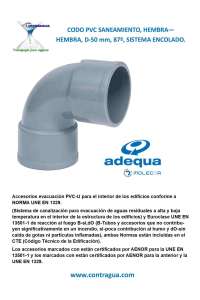 CODO PVC SANITARIO, D-50mm, 87º, HEMBRA - HEMBRA, SISTEMA DE ENCOLADO, ADEQUA.