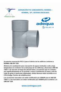 DERIVACIÓN, (T), D-32mm, 87º, PVC GRIS SANITARIO, CONEXIONES, HEMBRA / HEMBRA, PARA ENCOLAR, ADEQUA