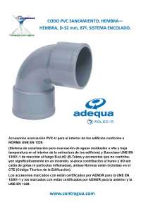 CODO PVC SANITARIO, D-32mm, 87º, HEMBRA - HEMBRA, SISTEMA DE ENCOLADO, ADEQUA.