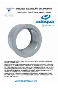 BUCHA REDUZIDA, D-40 / 32mm, PVC SANITARO CINZENTO, MACHO – FÊMEA, PARA COLAGEM, ADEQUA.