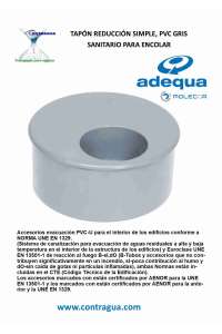 TAPÓN, REDUCCIÓN SIMPLE, D-125mm - E-50mm, PVC GRIS SANITARIO, MACHO –HEMBRA, PARA ENCOLAR, ADEQUA.