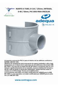 GREFFE, CLIP, D-110 / 125mm, E-40mm, FEMELLE, PVC GRIS SANITAIRE, À COLLER, ADEQUA.