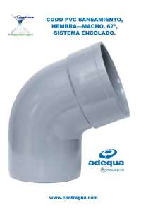 CODO PVC SANITARIO, D-90mm, 67º, HEMBRA - MACHO, SISTEMA DE ENCOLADO, ADEQUA.