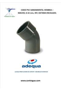 ELBOW, SANITARY PVC, D-32mm, 45º, FEMALE - MALE, GLUING SYSTEM, ADEQUA.